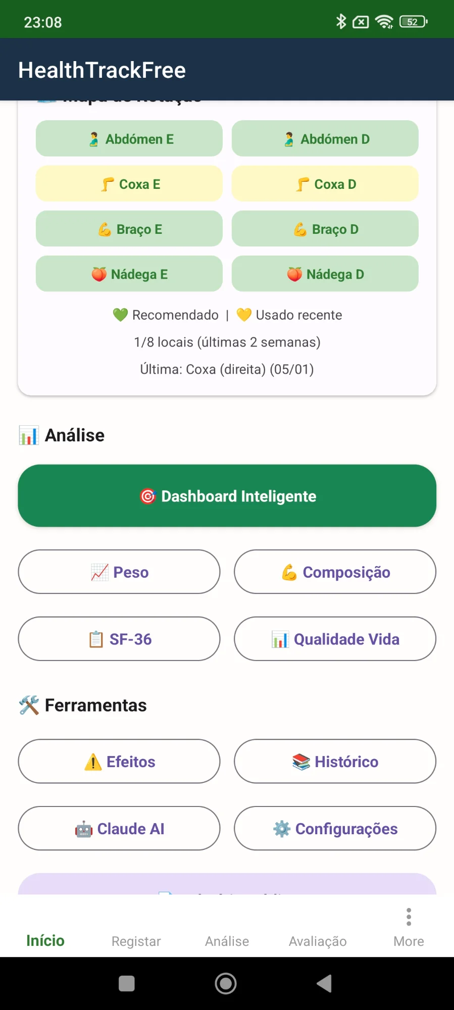 Body rotation map for injection site tracking