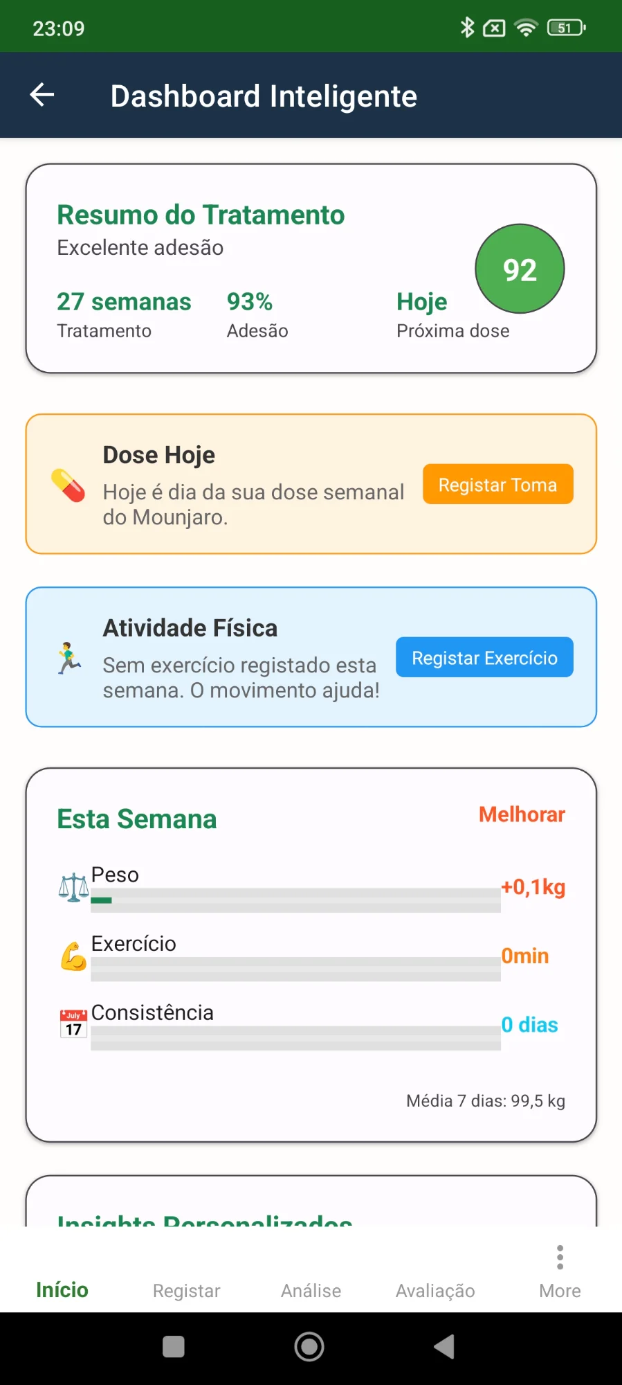 Smart dashboard with treatment summary and adherence tracking
